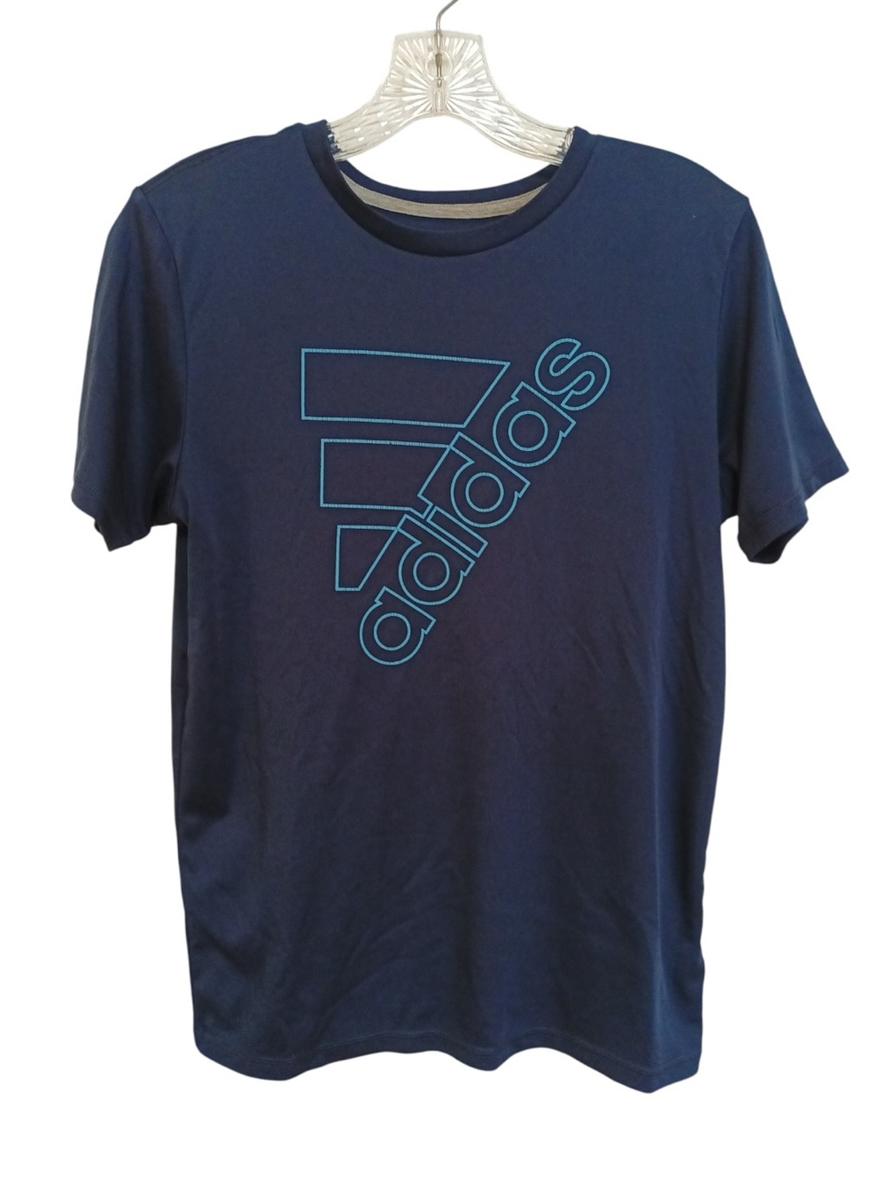 adidas Youth Navy Short-Sleeve Tee with Teal Logo Size L 14/16
